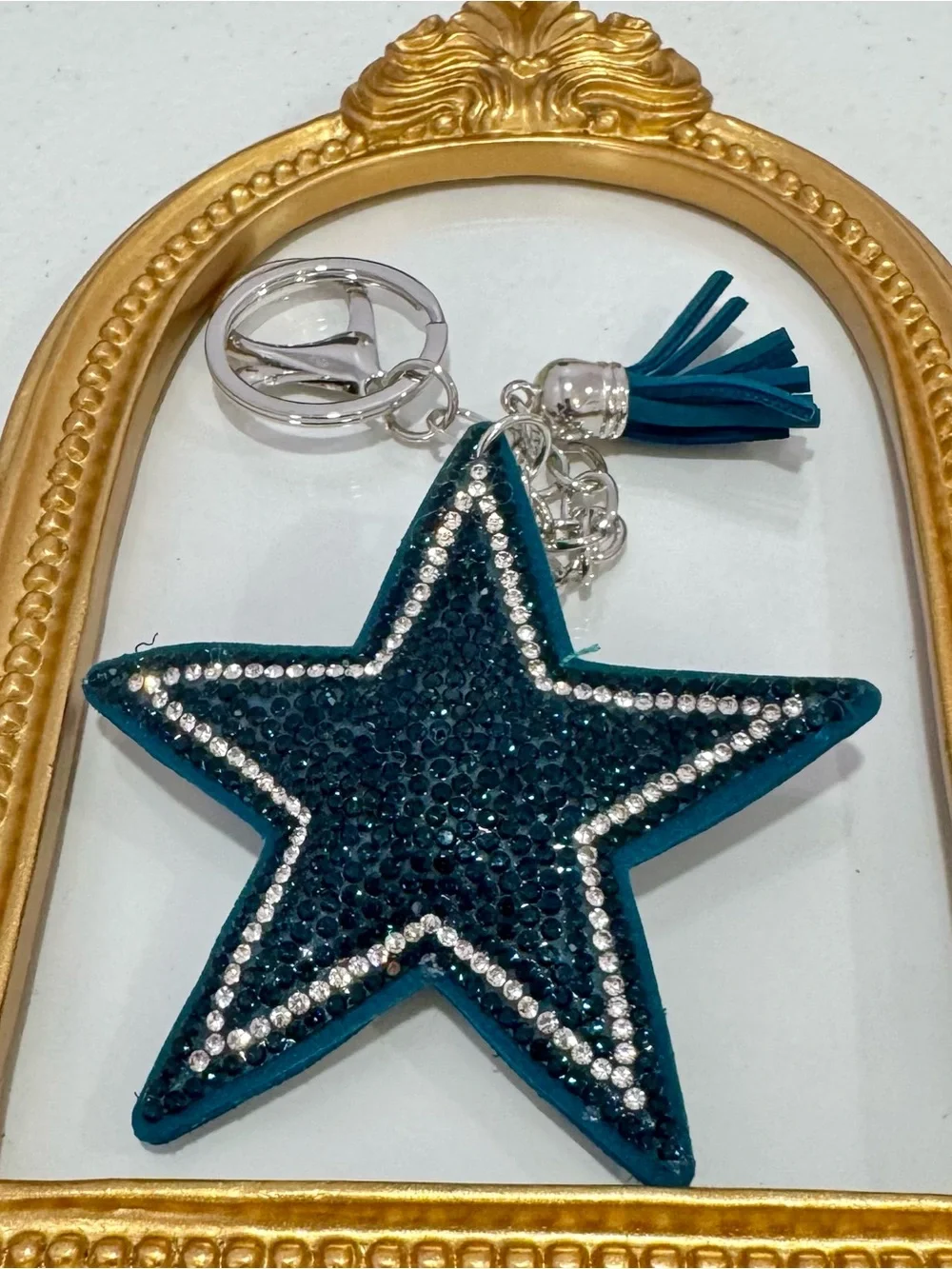 New Big Blue Star Crystal Keychain Charm with Tassel